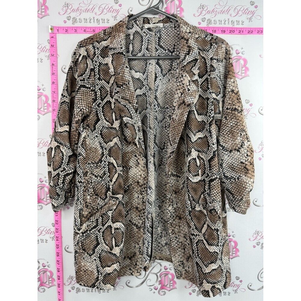 Warehouse One cardigan blazer style open front Snake Print Top in Black & Taupe